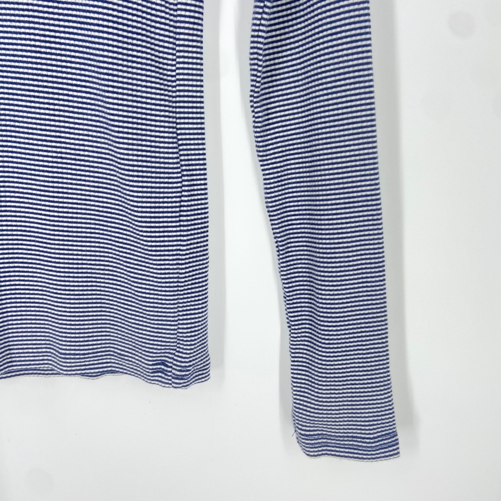 J. Crew XS BP053 Ruffle-collar LS shirt in‎ striped vintage rib Navy White - Picture 2 of 9